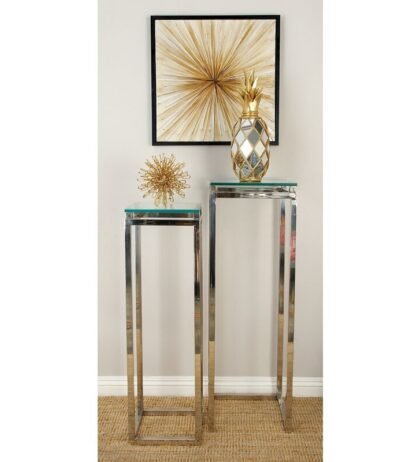 Nelly Stainless Steel Side Table with Glass Top (Set of 2)