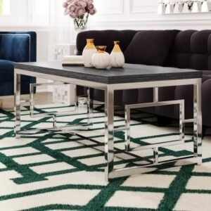 Fayes Center Table - Stainless Steel with Wooden Top