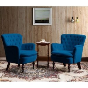 Blak Lounge Chair in Blue Color Velvet