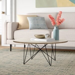 Hazel Center Table in Black Color with Brown Color Wooden Top