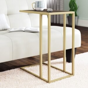 Floris Side Table in Golden color with and Brown Color top
