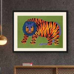 HANDMADE GOND ART CANVAS  PAINTING OF OUR NATIONAL ANIMAL ? TIGER
