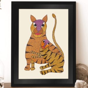 HANDMADE GOND ART CANVAS PAINTING PORTRAYING DIVINE MOTHERLY LOVE