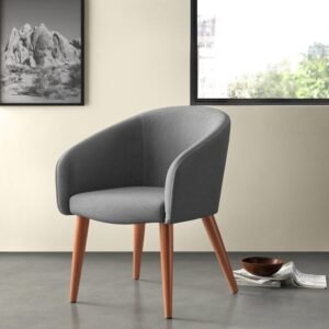 Abigail Lounge Chair in Grey Color Velvet, Comfortable Barrel Chair