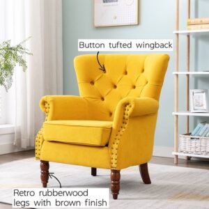 Bean Lounge chair in Yellow Color Velvet by Azazo