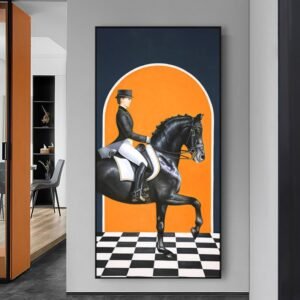 LADY EQUESTRIAN POWER OIL CANVAS PAINTING MODERN ART