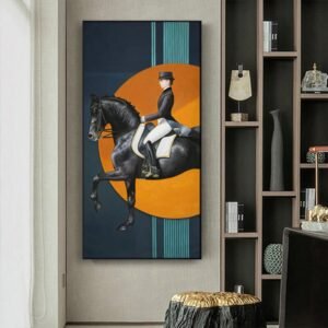 HORSEWOMAN STRIDE OIL COLOURED PAINTING MODERN ART