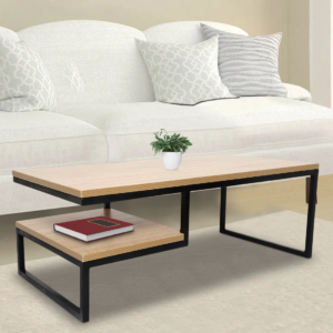 Marlet Center Table in Black Color with Wooden Top(Beige)