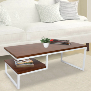 Marlet Center Table in White Color with Brown Wooden Top