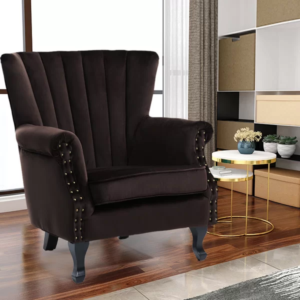 Natalia Lounge Chair in Brown Color Velvet